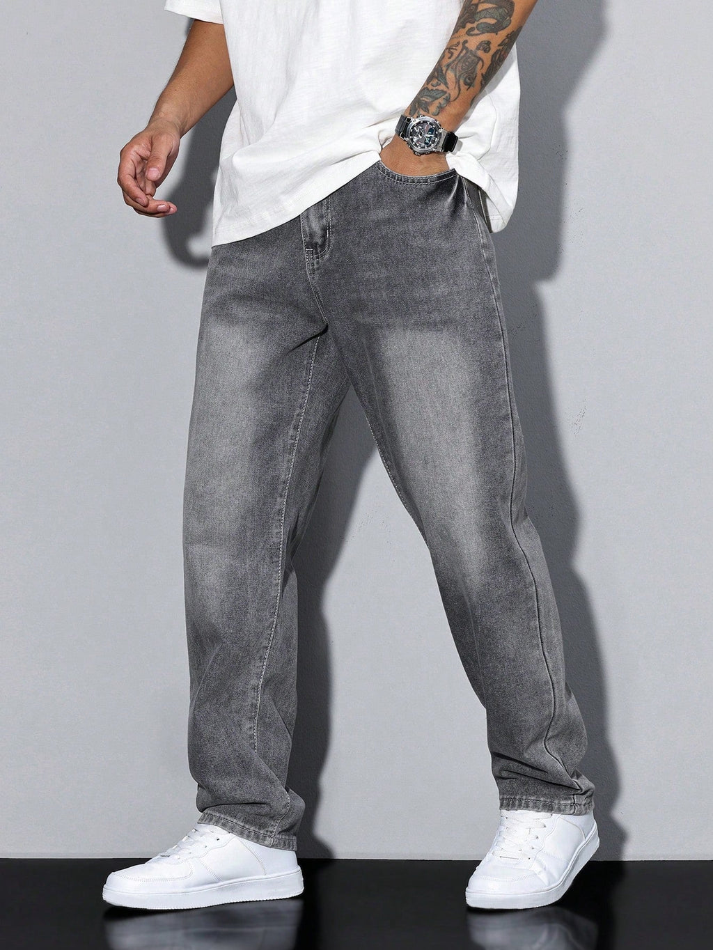 Jeans Dritti Casual Uomo Grigio