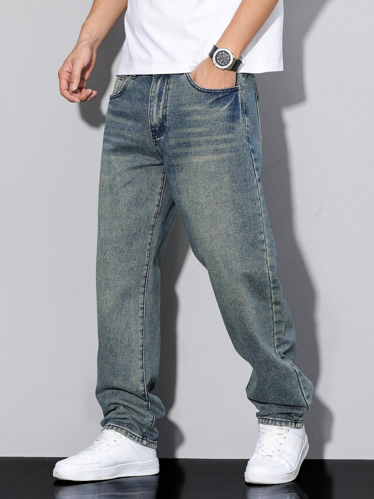 Jeans Dritti Casual Uomo Grigio chiaro
