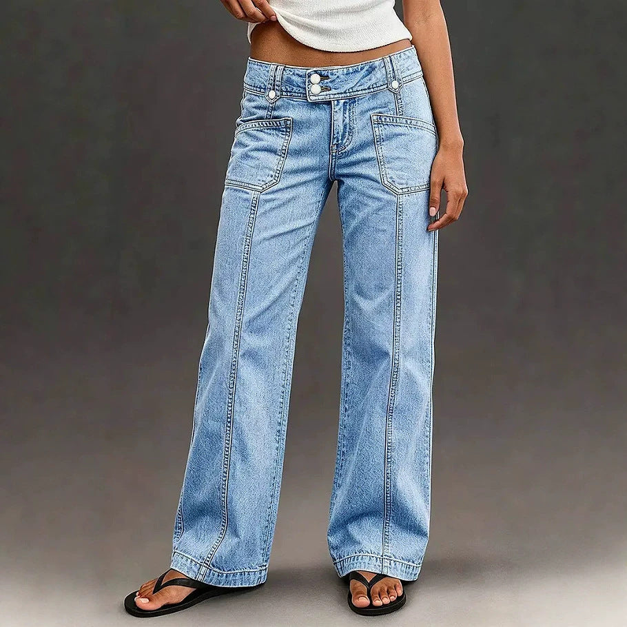Jeans Dritti Larghi Lavaggio Chiaro Donna