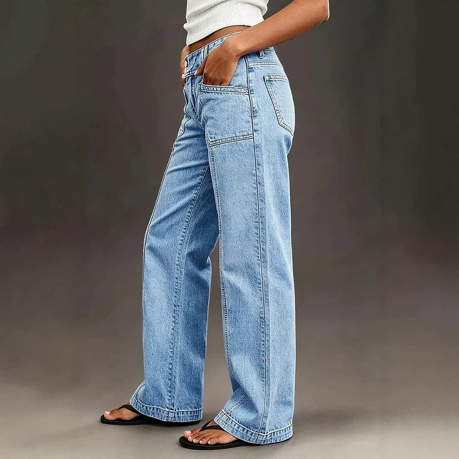 Jeans Dritti Larghi Lavaggio Chiaro Donna