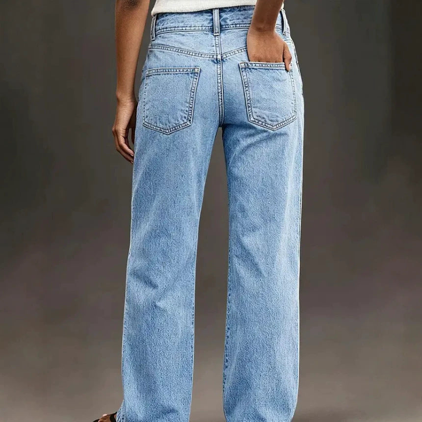 Jeans Dritti Larghi Lavaggio Chiaro Donna