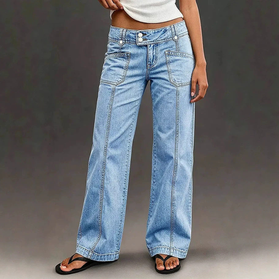Jeans Dritti Larghi Lavaggio Chiaro Donna
