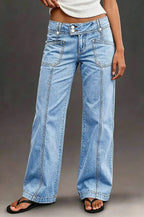 Jeans Dritti Larghi Lavaggio Chiaro Donna Azzurro