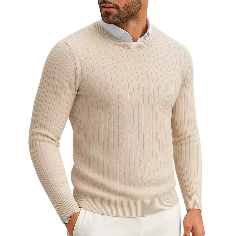 Maglione Girocollo A Trecce Uomo Beige