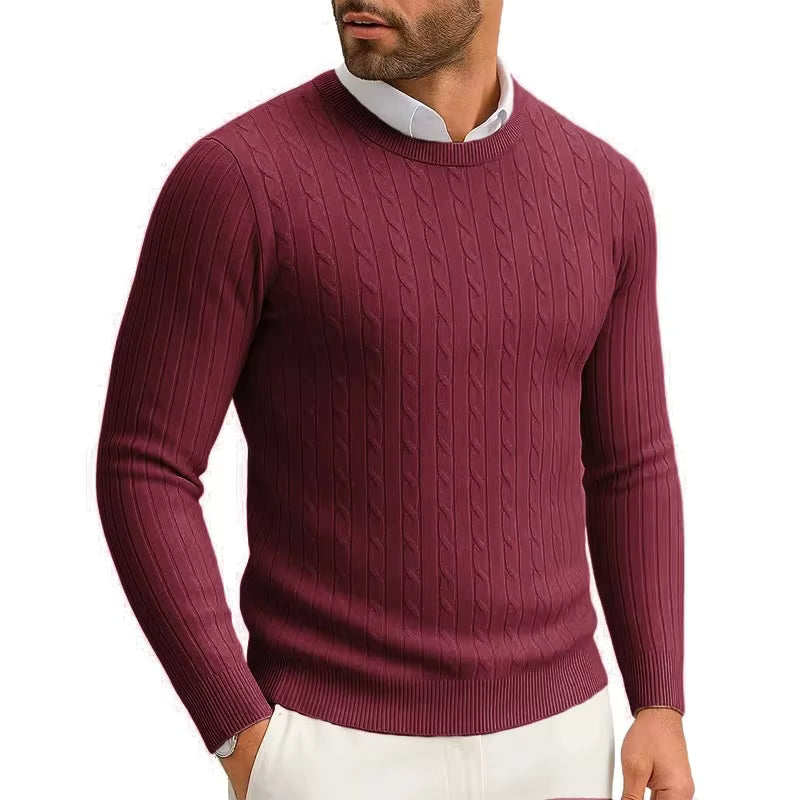 Maglione Girocollo A Trecce Uomo Bordeaux