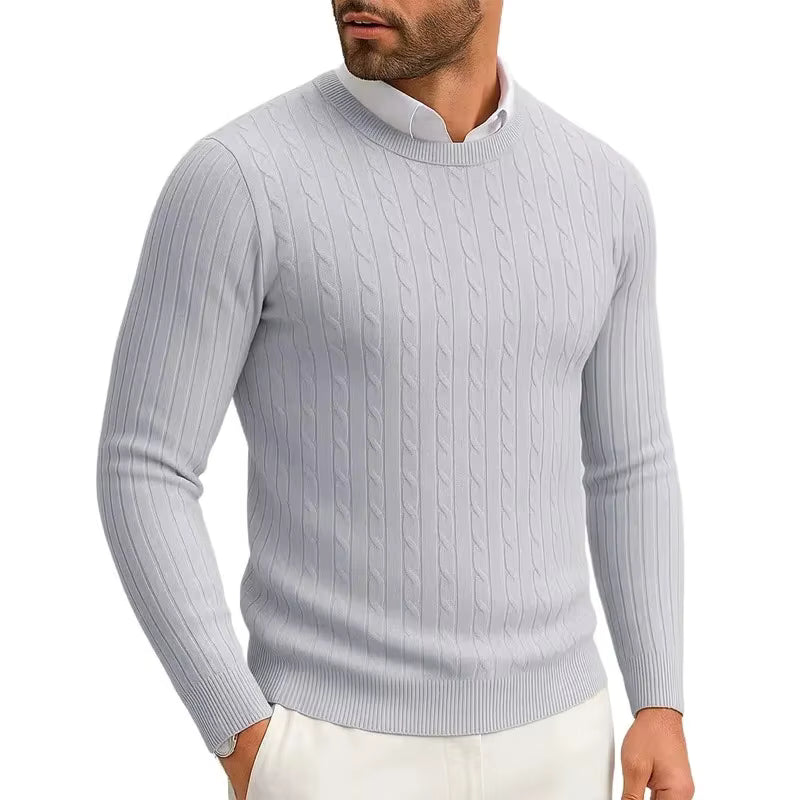 Maglione Girocollo A Trecce Uomo Grigio chiaro
