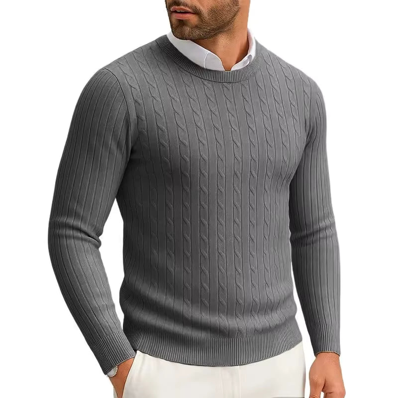 Maglione Girocollo A Trecce Uomo Grigio scuro