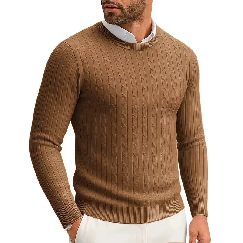 Maglione Girocollo A Trecce Uomo Marrone