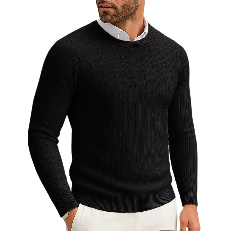 Maglione Girocollo A Trecce Uomo Nero