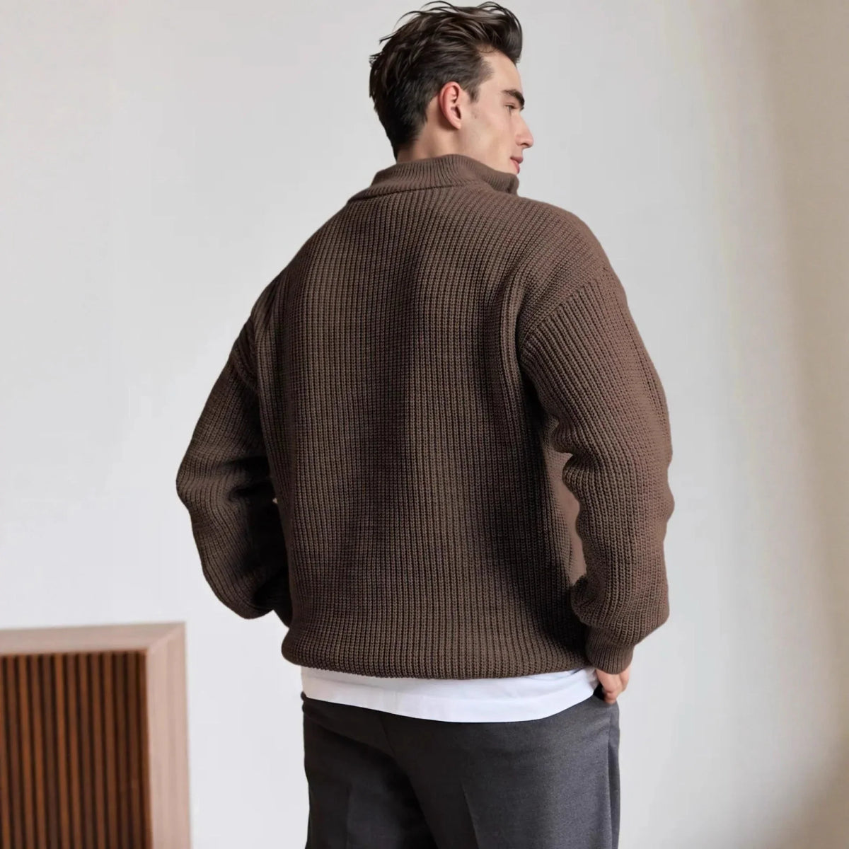 Maglione Mezza Zip Maglia Pesante Uomo