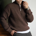 Maglione Mezza Zip Maglia Pesante Uomo Marrone
