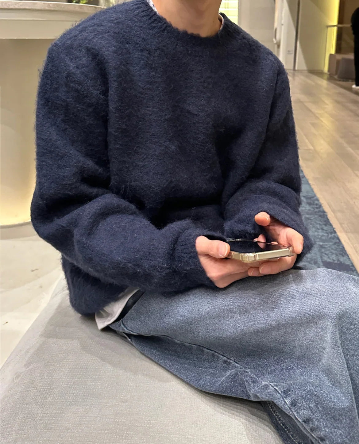 Maglione Misto Lana Maglia Lavorata Uomo