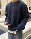 Maglione Misto Lana Maglia Lavorata Uomo Blu navy