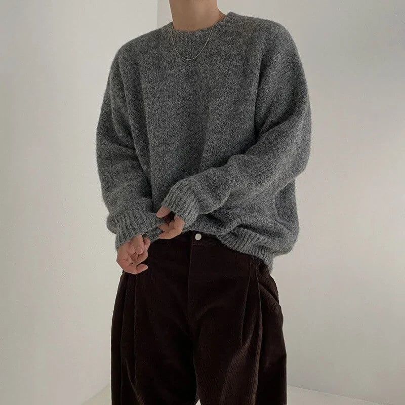 Maglione Misto Lana Maglia Lavorata Uomo Grigio