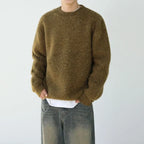 Maglione Misto Lana Maglia Lavorata Uomo Verde oliva