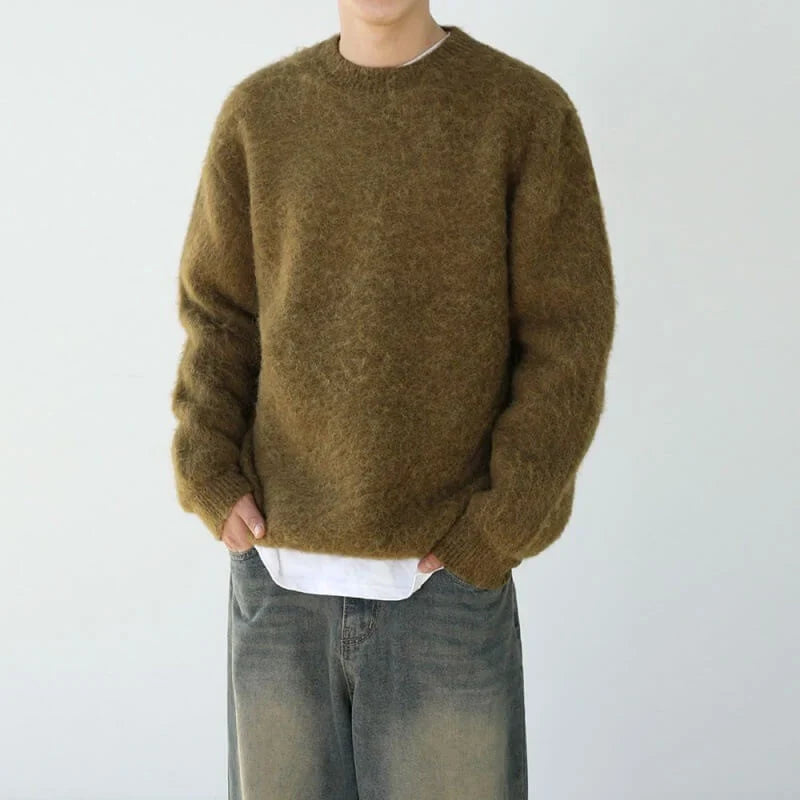 Maglione Misto Lana Maglia Lavorata Uomo Verde oliva