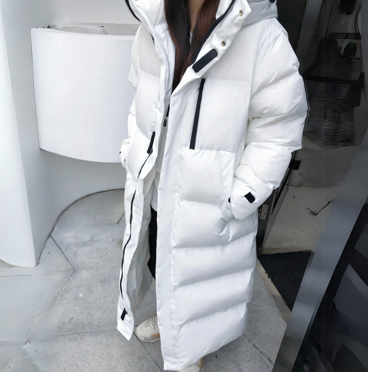 Piumino Lungo Oversize Con Cappuccio Donna Bianco