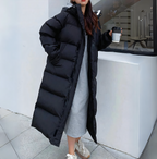 Piumino Lungo Oversize Con Cappuccio Donna Nero