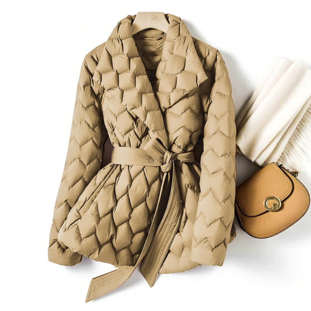 Piumino Trapuntato Con Cintura Donna Beige