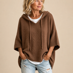 Poncho In Maglia Con Cappuccio Donna