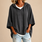 Poncho In Maglia Con Cappuccio Donna Grigio