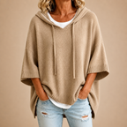 Poncho In Maglia Con Cappuccio Donna Kaki