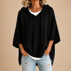 Poncho In Maglia Con Cappuccio Donna Nero