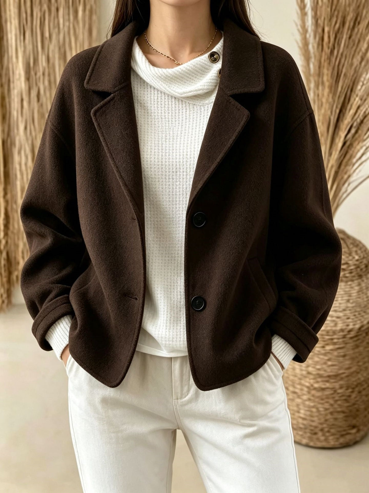 Tailleur Slim Due Bottoni Donna Marrone scuro