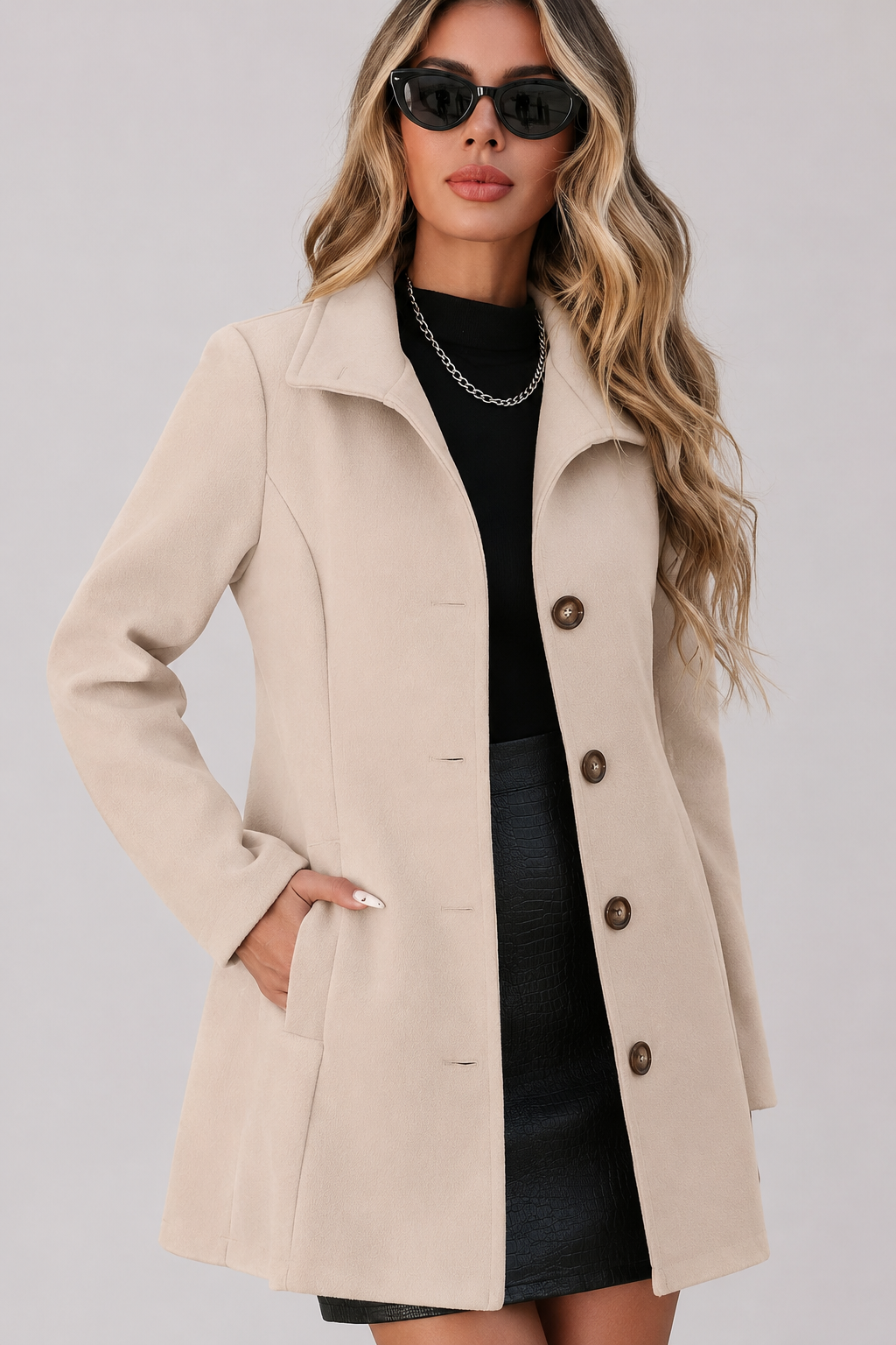 Cappotto Corto Lana con Bottoni Donna