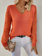 Maglione Scollo a V Traforato Donna