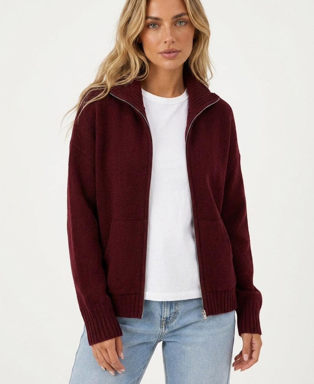 Cardigan con Zip Collo Alto Donna