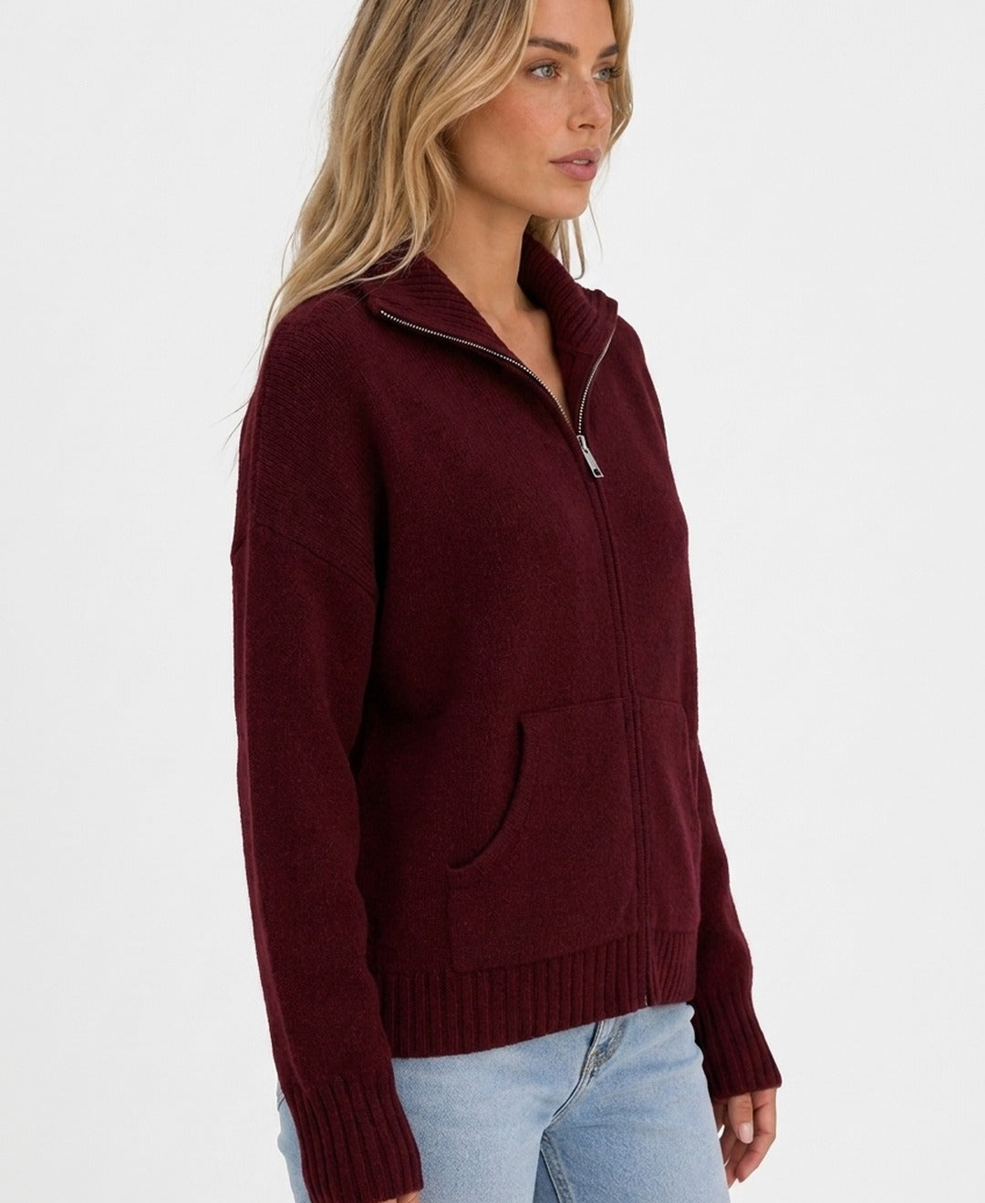 Cardigan con Zip Collo Alto Donna