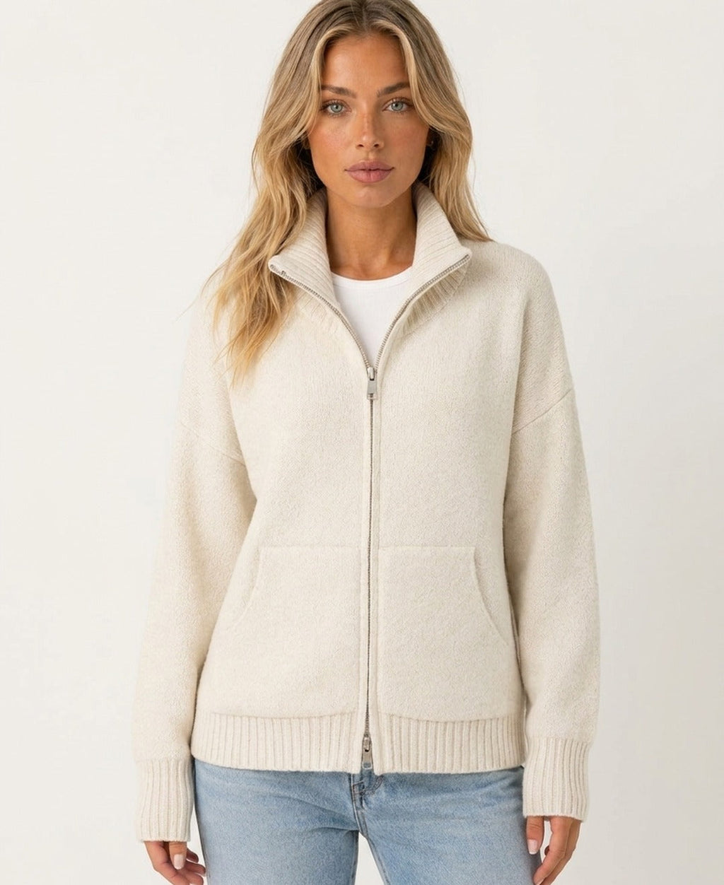 Cardigan con Zip Collo Alto Donna