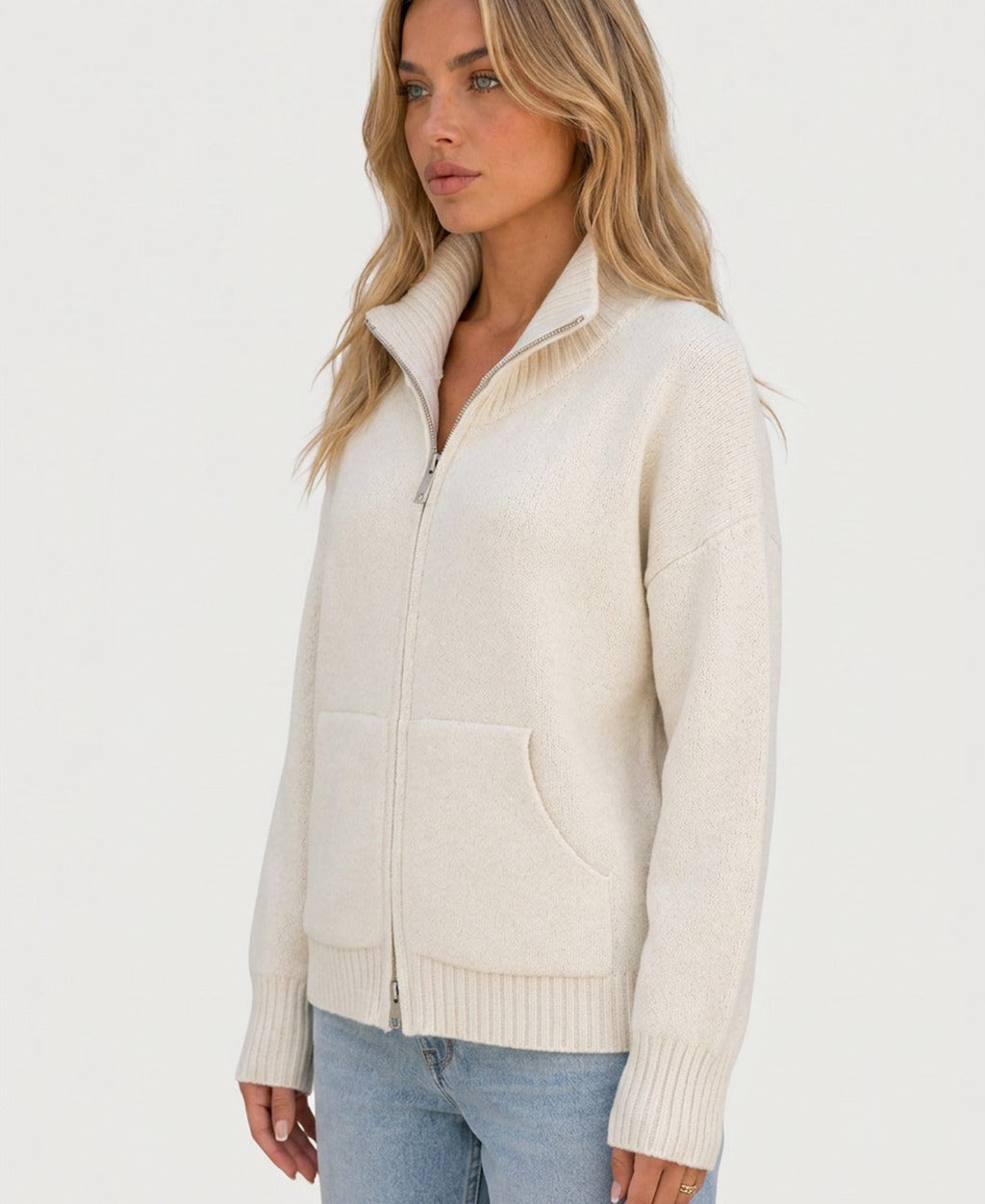 Cardigan con Zip Collo Alto Donna