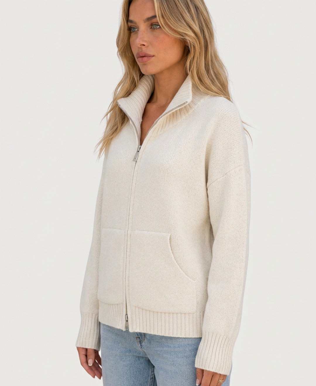 Cardigan con Zip Collo Alto Donna