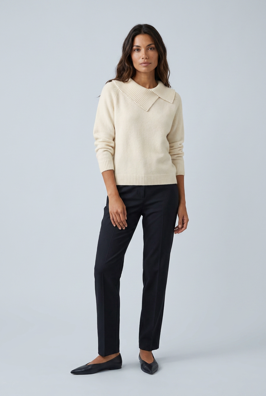 Maglione Collo Asimmetrico con Perle Donna