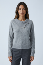 Maglione Collo Asimmetrico con Perle Donna