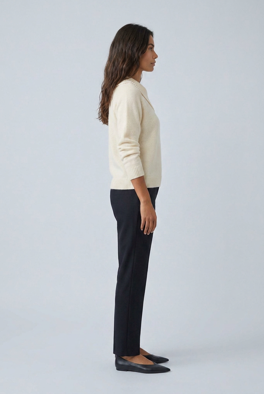 Maglione Collo Asimmetrico con Perle Donna