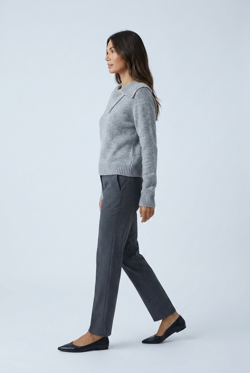 Maglione Collo Asimmetrico con Perle Donna