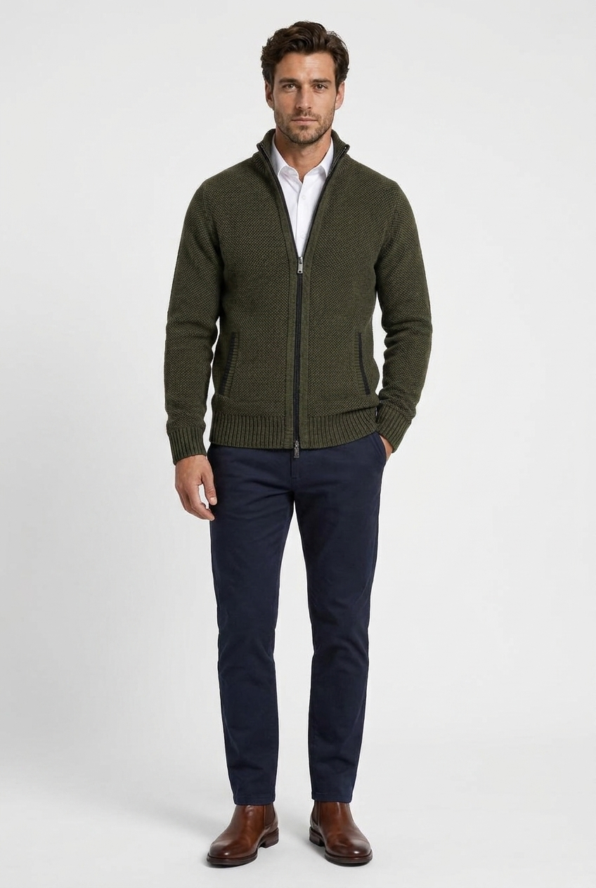 Cardigan con Zip Collo Alto Uomo