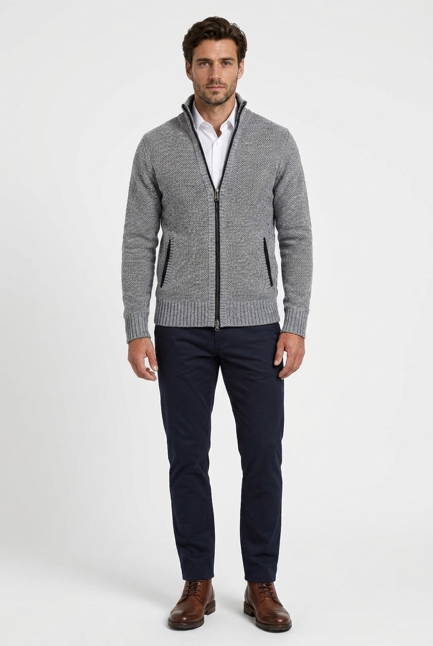 Cardigan con Zip Collo Alto Uomo