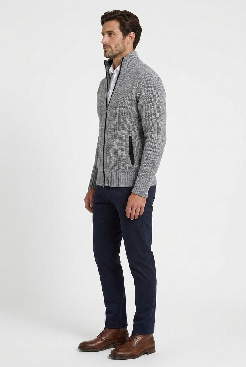 Cardigan con Zip Collo Alto Uomo