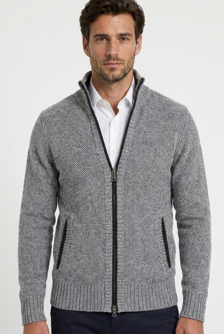 Cardigan con Zip Collo Alto Uomo