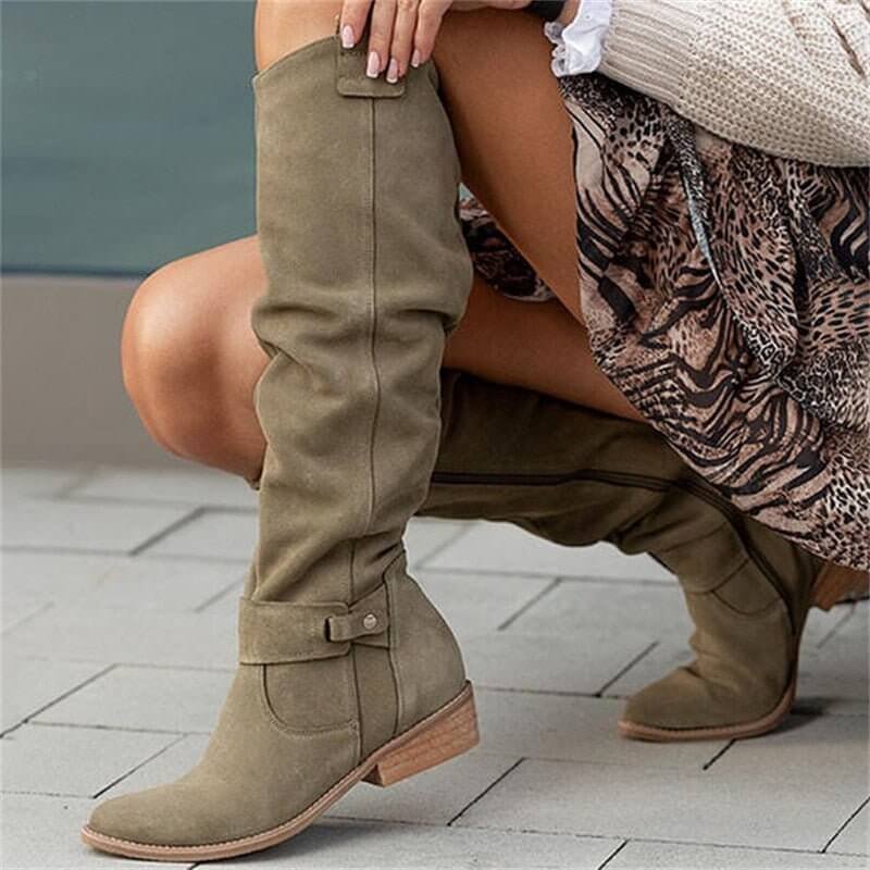 Stivali Alti Scamosciati con Zip Donna
