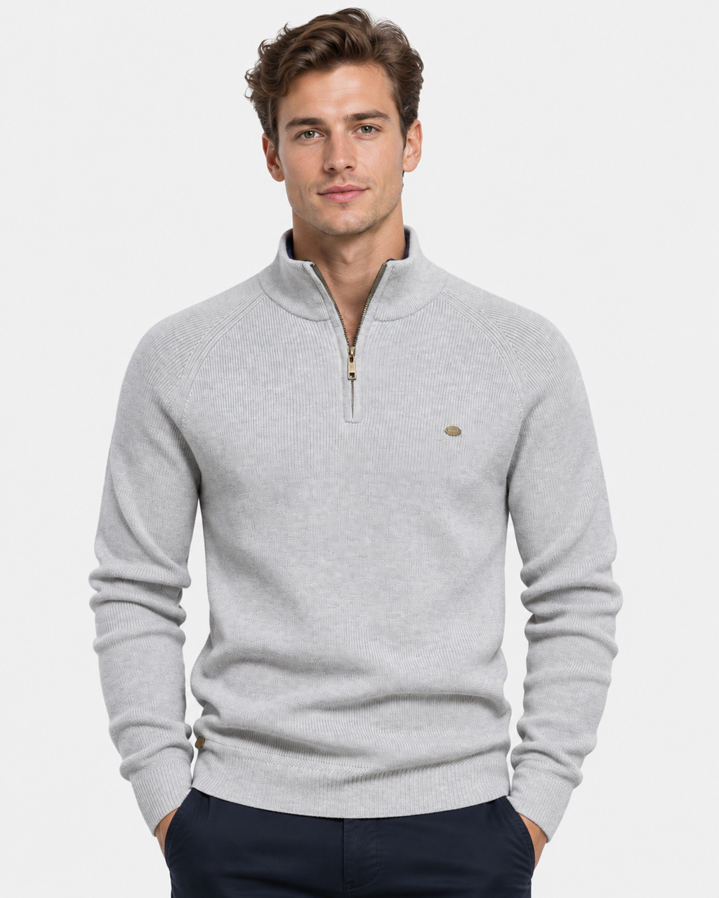 Maglione Mezza Zip a Coste Uomo