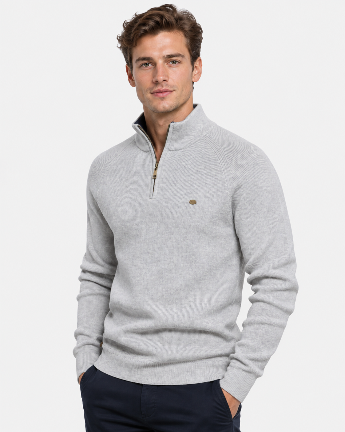 Maglione Mezza Zip a Coste Uomo