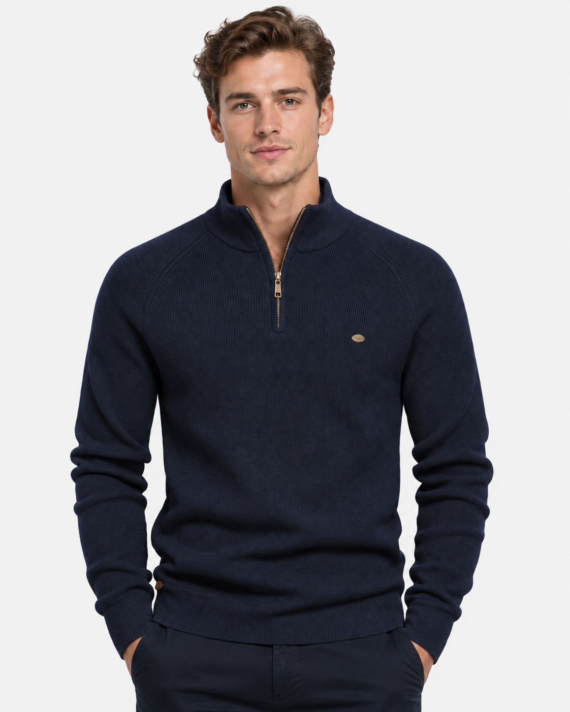Maglione Mezza Zip a Coste Uomo