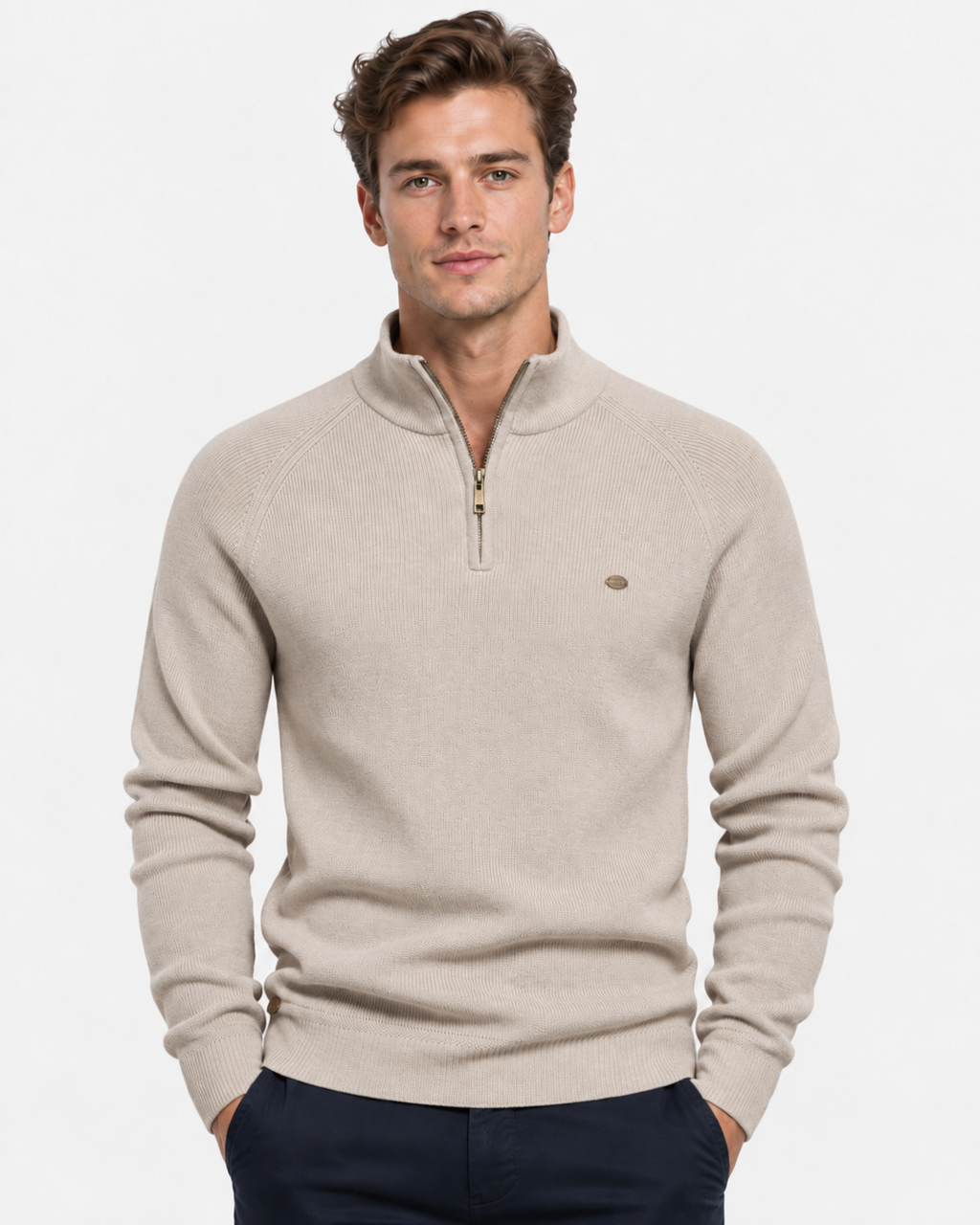Maglione Mezza Zip a Coste Uomo