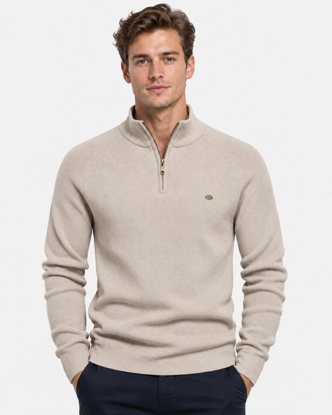 Maglione Mezza Zip a Coste Uomo