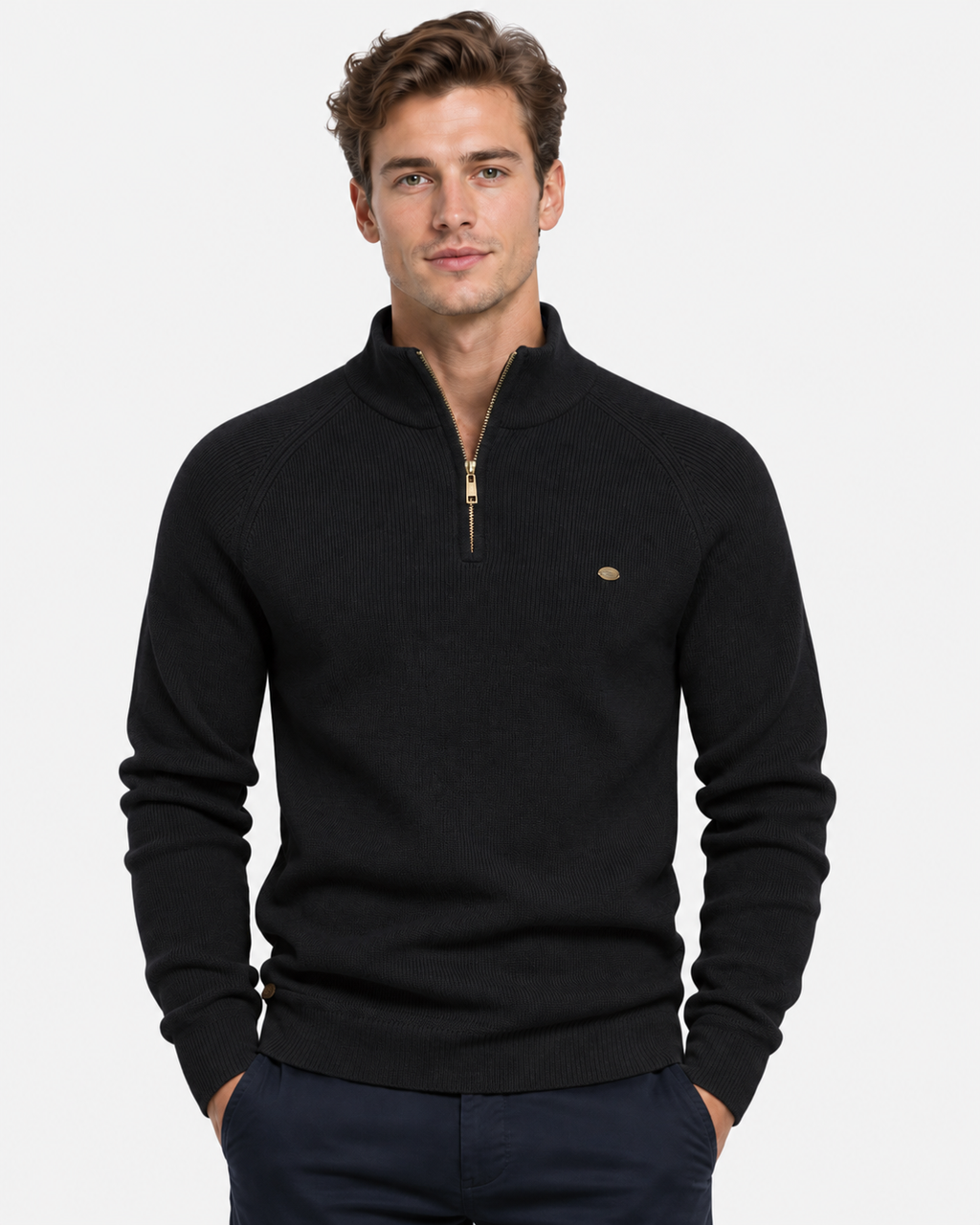 Maglione Mezza Zip a Coste Uomo